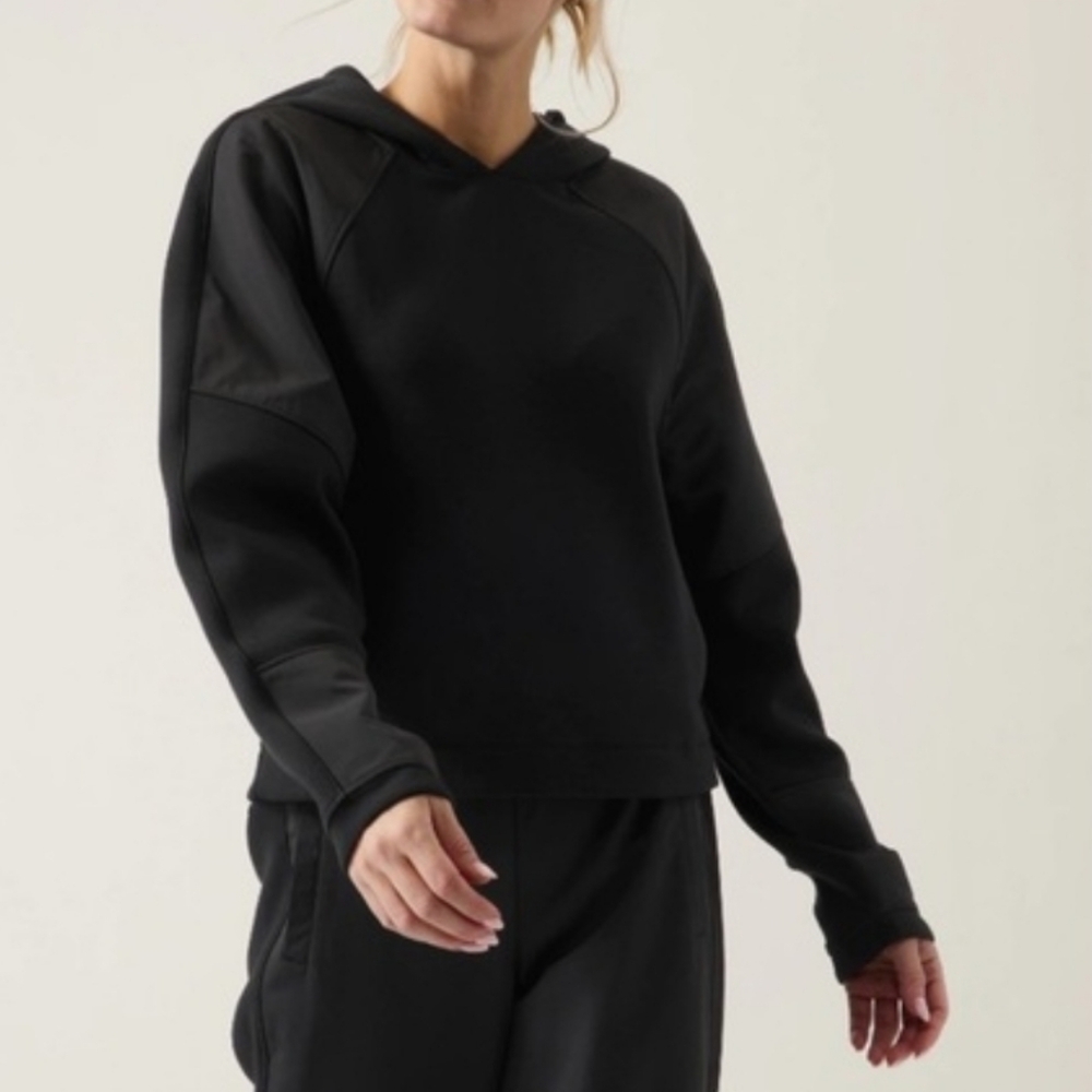 Athleta Get Set Sweatshirt Pullover Hoodie Black Athleisure Athletic Modal MD